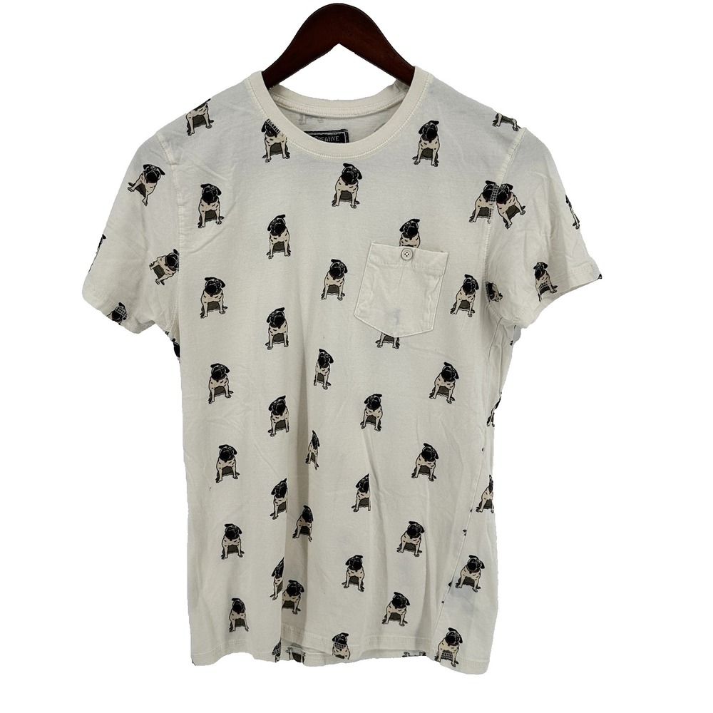 Creative Destruction Women's Pug Graphic Print Pocket Crew Neck T-Shirt Size L